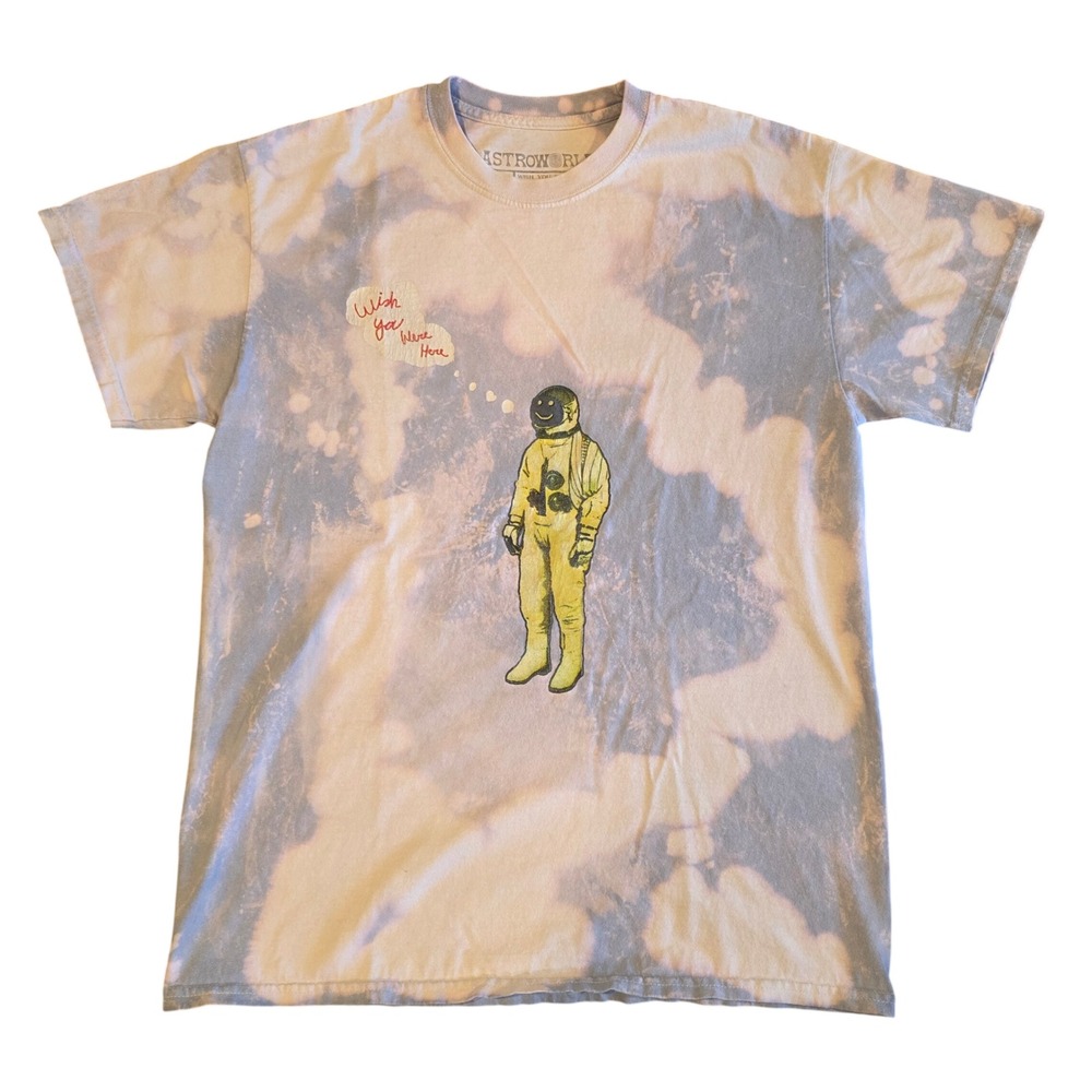 Travis Scott Astroworld Wish You Were Here Tour T-Shirt Bleach Dye Blue Small